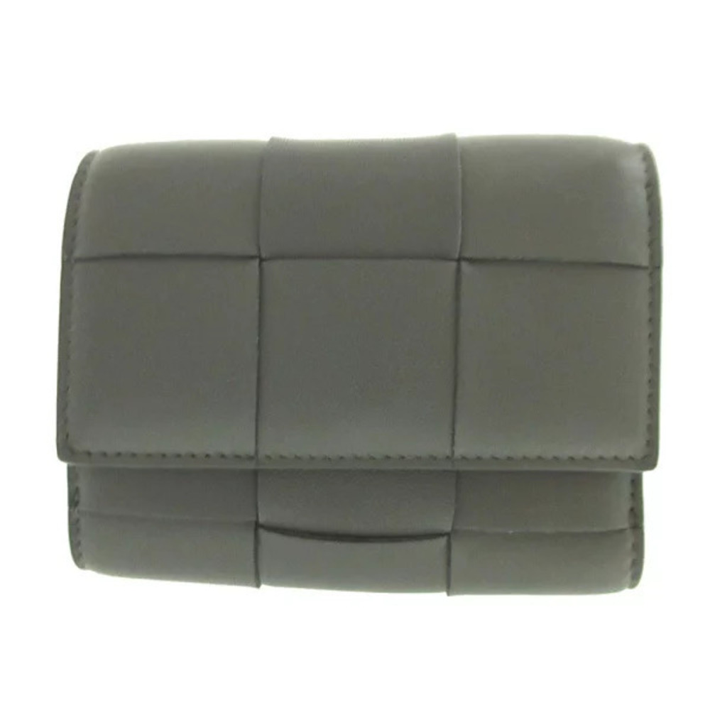 Bottega Veneta Maxi Intrecciato Cassette Leather Gray Compact Wallet
